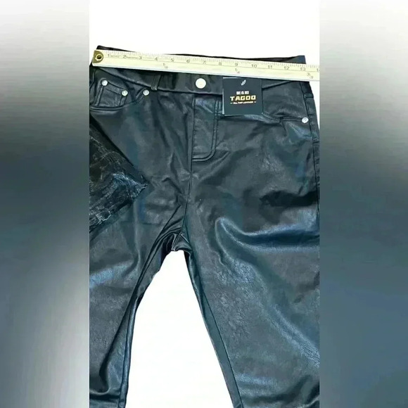 Tagoo Faux Leather Leggings High Waisted Pants Stretch Skinny Pockets Medium NWT - Picture 3 of 9